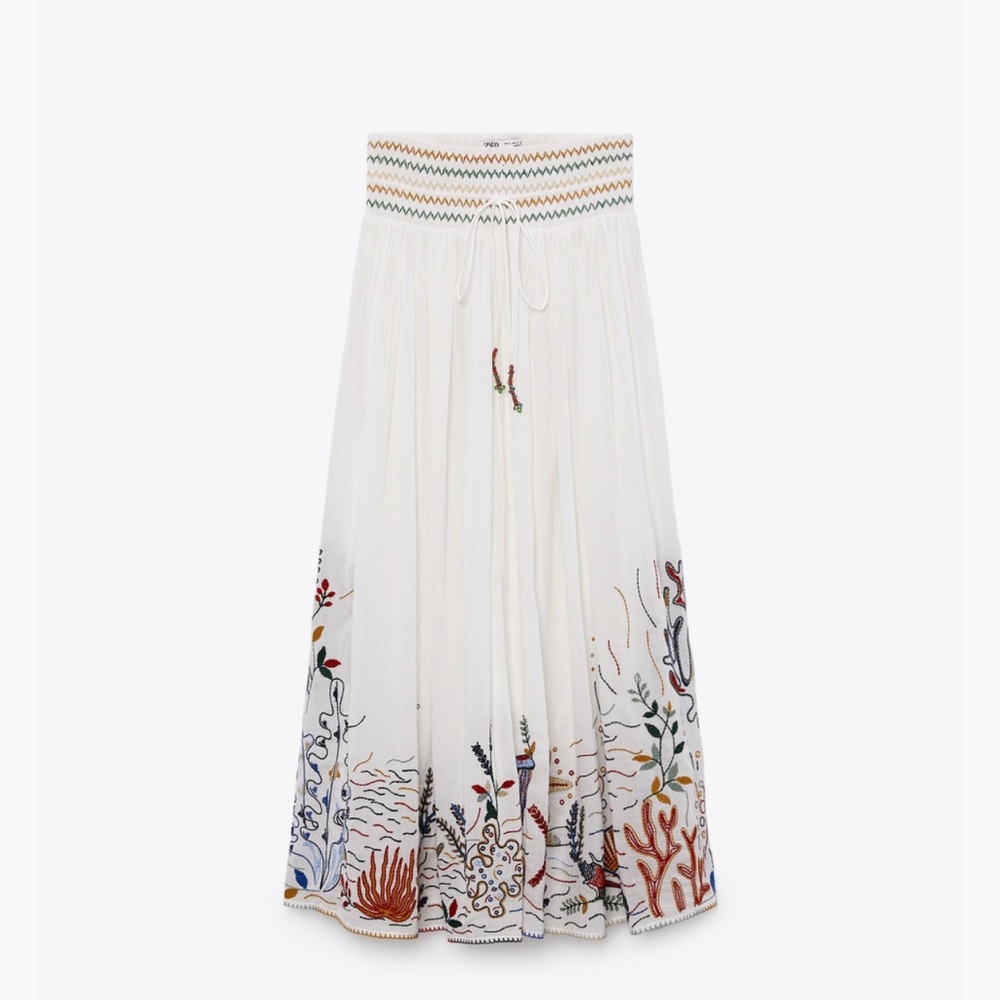 Zara LONG EMBROIDERED SKIRT Ecru - Picture 3 of 6